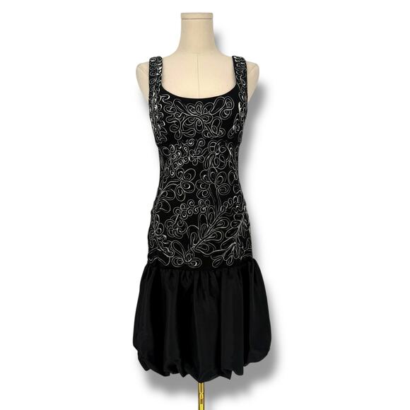 Sue Wong Vintage Embroidered Silk Cocktail Dress, Drop Waist Bubble Hem Black 2 - Picture 1 of 10